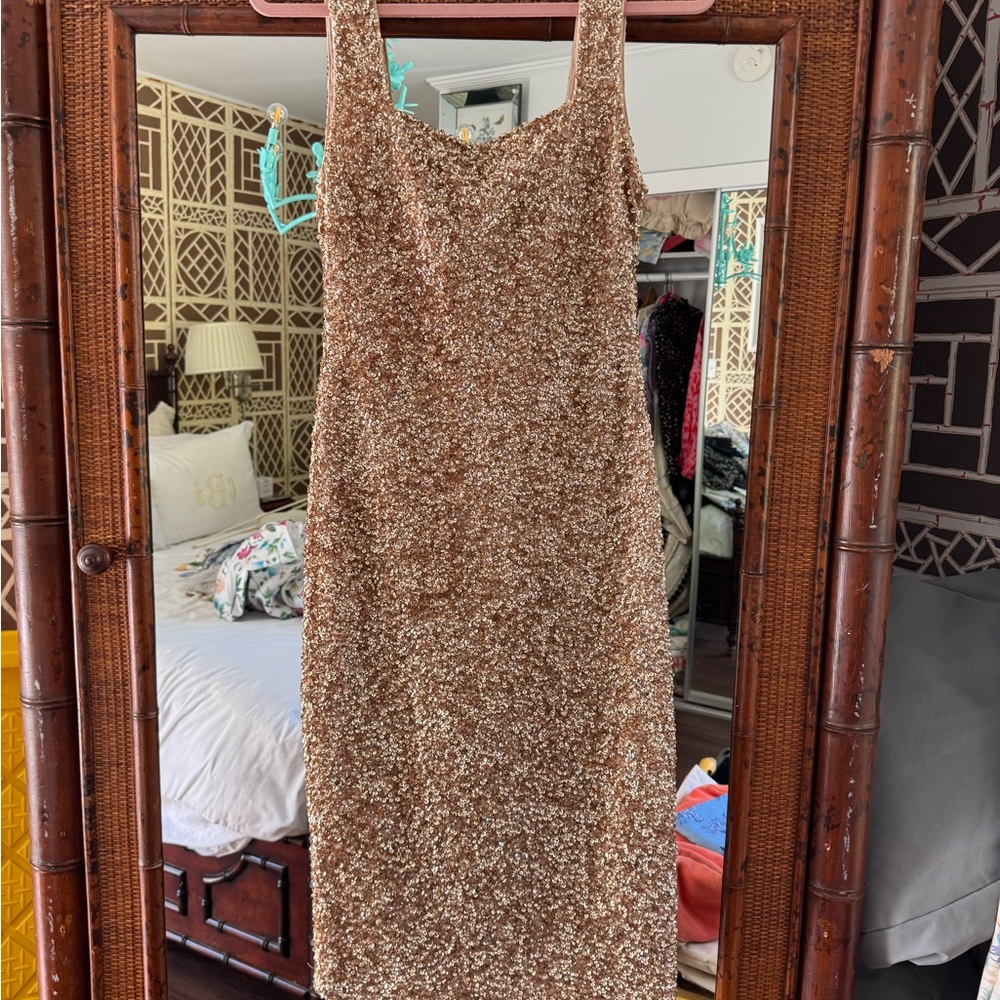 Alice + Olivia Gold Sequin Midi Dress